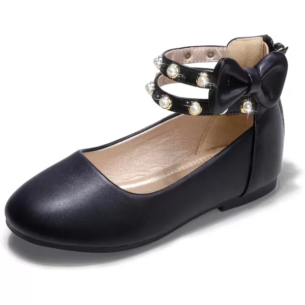 imagePANDANINJIA Jessica Toddler Girls Dress Shoes Ankle Strap Ballet Flats Flower Girl Shoes for Wedding Party SchoolBlack Pu