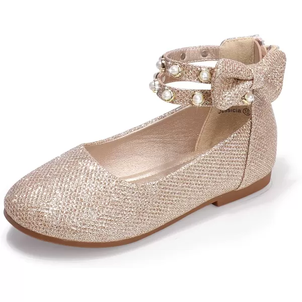 imagePANDANINJIA Jessica Toddler Girls Dress Shoes Ankle Strap Ballet Flats Flower Girl Shoes for Wedding Party SchoolGold Glitter