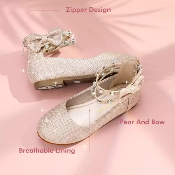 imagePANDANINJIA Jessica Toddler Girls Dress Shoes Ankle Strap Ballet Flats Flower Girl Shoes for Wedding Party SchoolGold Glitter