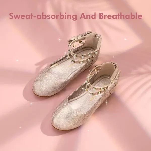 imagePANDANINJIA Jessica Toddler Girls Dress Shoes Ankle Strap Ballet Flats Flower Girl Shoes for Wedding Party SchoolGold Glitter