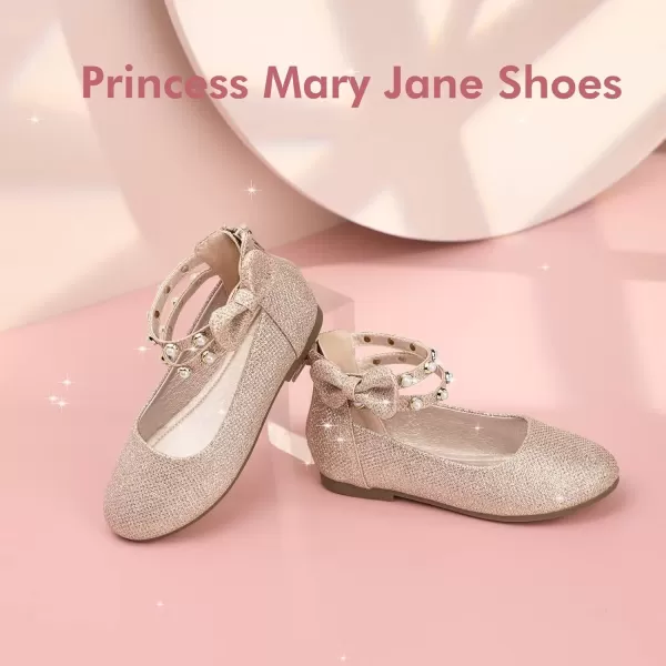imagePANDANINJIA Jessica Toddler Girls Dress Shoes Ankle Strap Ballet Flats Flower Girl Shoes for Wedding Party SchoolGold Glitter