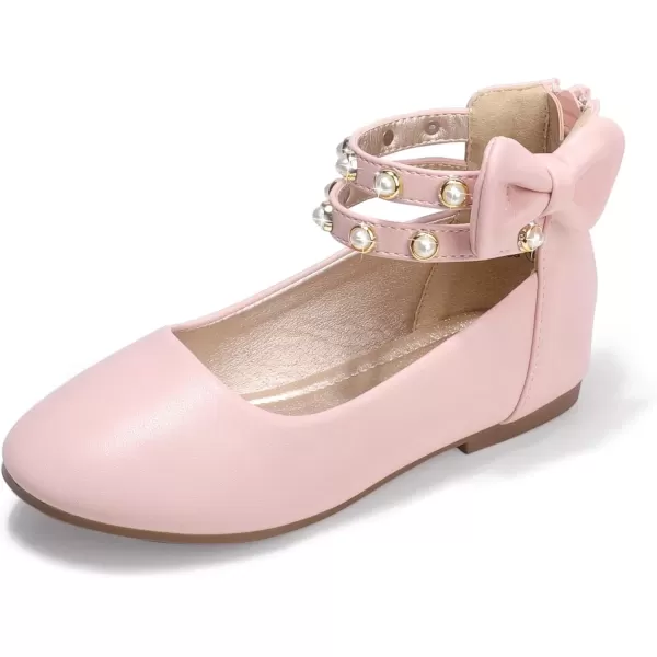 imagePANDANINJIA Jessica Toddler Girls Dress Shoes Ankle Strap Ballet Flats Flower Girl Shoes for Wedding Party SchoolPink Pu