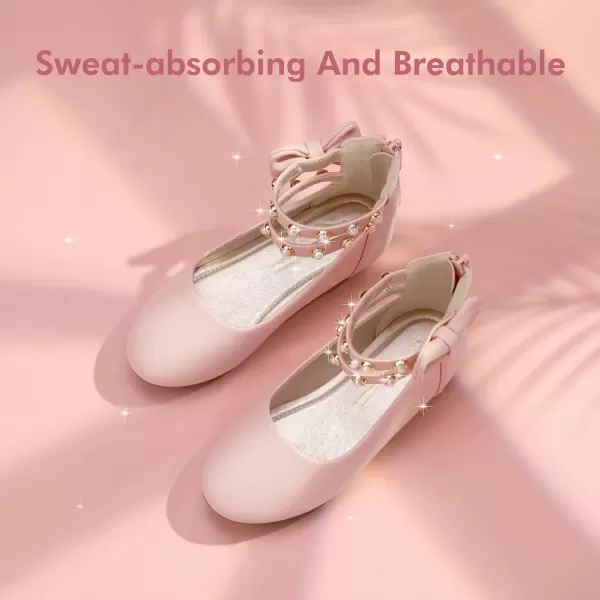 imagePANDANINJIA Jessica Toddler Girls Dress Shoes Ankle Strap Ballet Flats Flower Girl Shoes for Wedding Party SchoolPink Pu