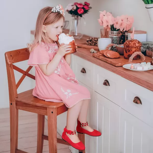 imagePANDANINJIA Jessica Toddler Girls Dress Shoes Ankle Strap Ballet Flats Flower Girl Shoes for Wedding Party SchoolRed Suede