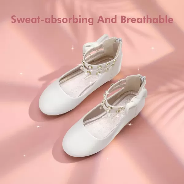 imagePANDANINJIA Jessica Toddler Girls Dress Shoes Ankle Strap Ballet Flats Flower Girl Shoes for Wedding Party SchoolWhite Pu