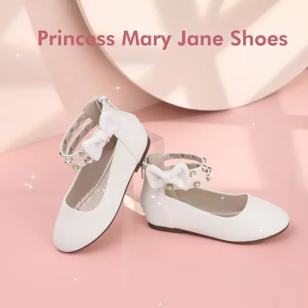 imagePANDANINJIA Jessica Toddler Girls Dress Shoes Ankle Strap Ballet Flats Flower Girl Shoes for Wedding Party SchoolWhite Pu