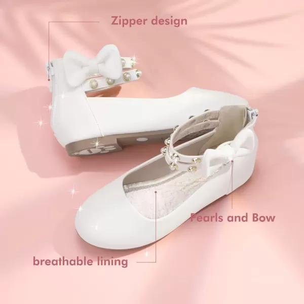 imagePANDANINJIA Jessica Toddler Girls Dress Shoes Ankle Strap Ballet Flats Flower Girl Shoes for Wedding Party SchoolWhite Pu