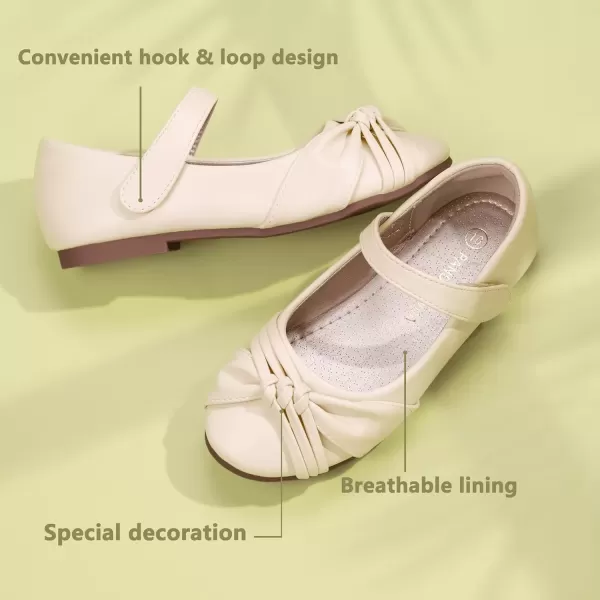 imagePANDANINJIA Rika Girls Dress Shoes Flower Girl Mary Jane Flats Wedding Party School Shoes for Toddler Little Kid Big KidR Beige Pu