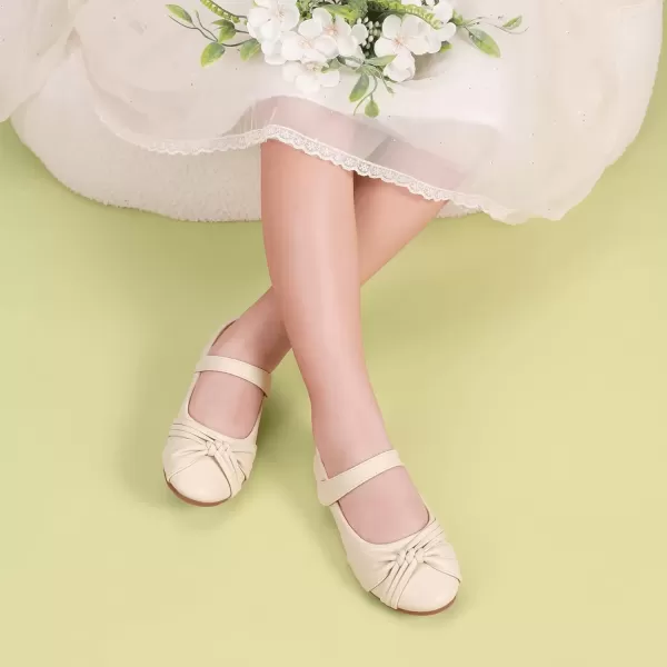 imagePANDANINJIA Rika Girls Dress Shoes Flower Girl Mary Jane Flats Wedding Party School Shoes for Toddler Little Kid Big KidR Beige Pu