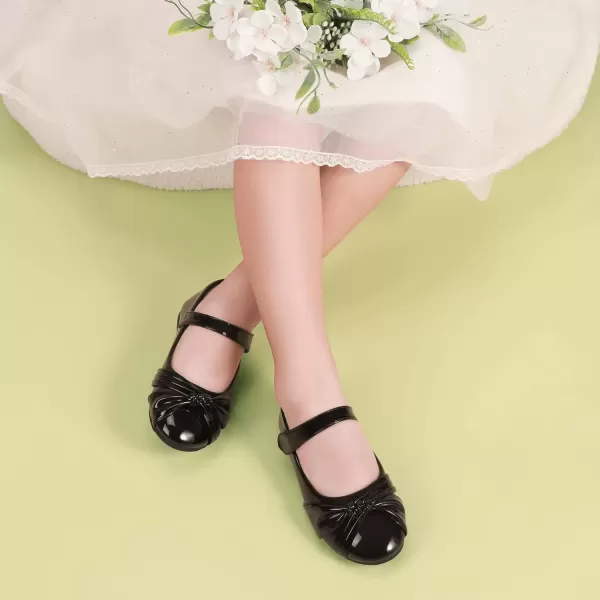 imagePANDANINJIA Rika Girls Dress Shoes Flower Girl Mary Jane Flats Wedding Party School Shoes for Toddler Little Kid Big KidR Black Patent