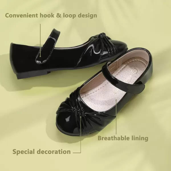 imagePANDANINJIA Rika Girls Dress Shoes Flower Girl Mary Jane Flats Wedding Party School Shoes for Toddler Little Kid Big KidR Black Patent