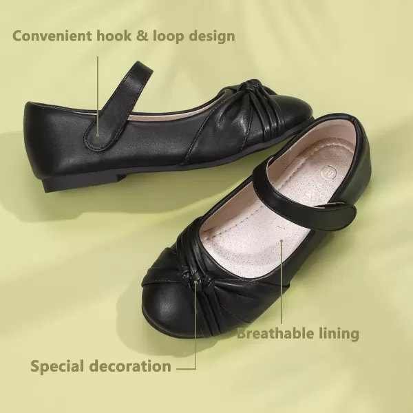 imagePANDANINJIA Rika Girls Dress Shoes Flower Girl Mary Jane Flats Wedding Party School Shoes for Toddler Little Kid Big KidR Black Pu