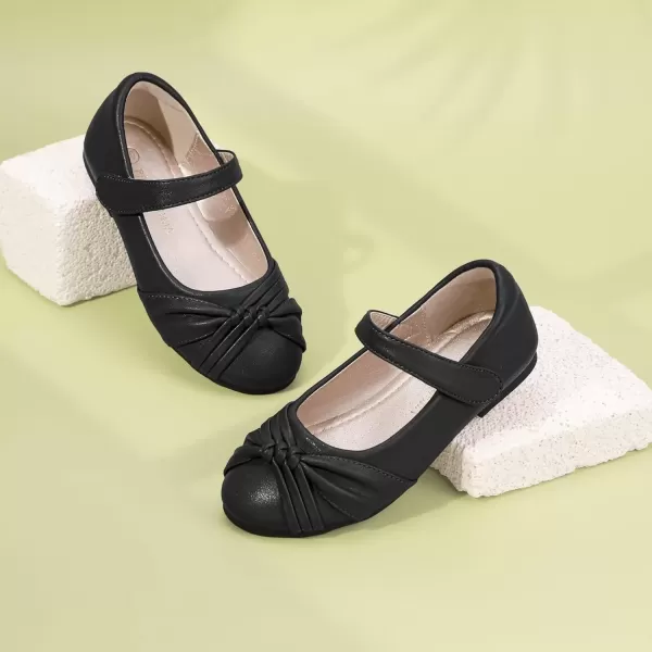 imagePANDANINJIA Rika Girls Dress Shoes Flower Girl Mary Jane Flats Wedding Party School Shoes for Toddler Little Kid Big KidR Black Pu