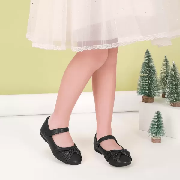 imagePANDANINJIA Rika Girls Dress Shoes Flower Girl Mary Jane Flats Wedding Party School Shoes for Toddler Little Kid Big KidR Black Pu