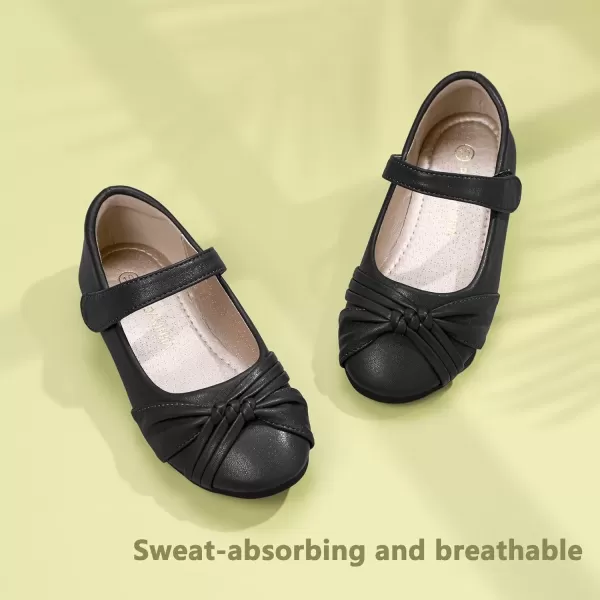 imagePANDANINJIA Rika Girls Dress Shoes Flower Girl Mary Jane Flats Wedding Party School Shoes for Toddler Little Kid Big KidR Black Pu