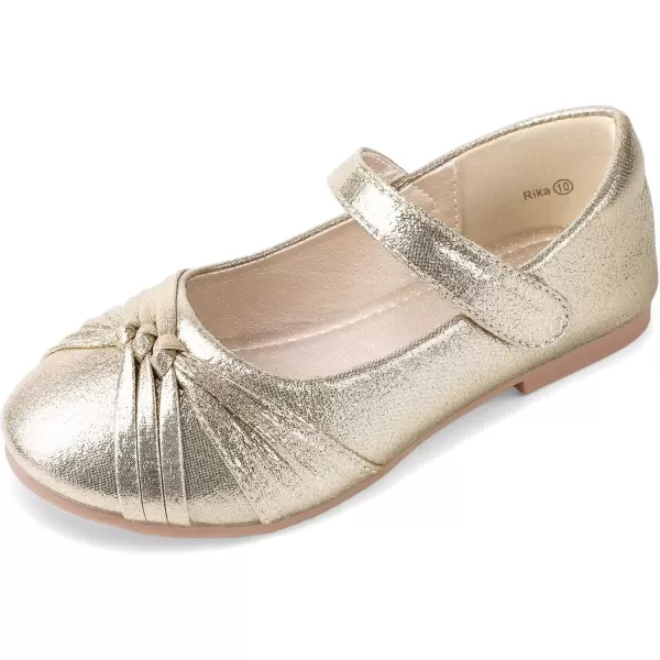 imagePANDANINJIA Rika Girls Dress Shoes Flower Girl Mary Jane Flats Wedding Party School Shoes for Toddler Little Kid Big KidR Gold