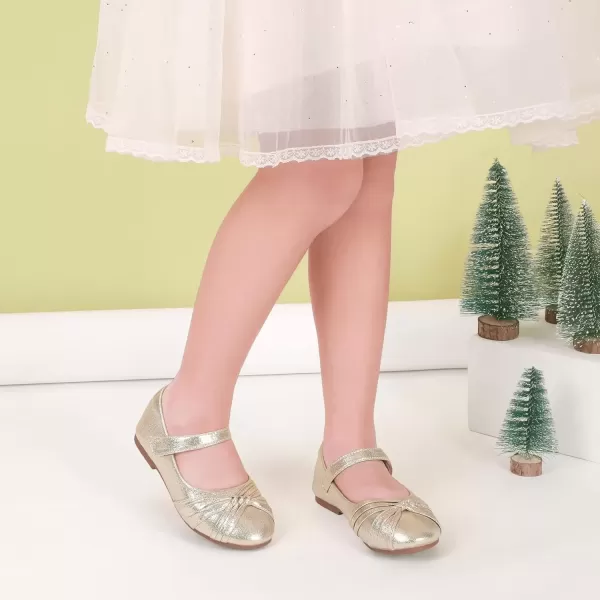 imagePANDANINJIA Rika Girls Dress Shoes Flower Girl Mary Jane Flats Wedding Party School Shoes for Toddler Little Kid Big KidR Gold