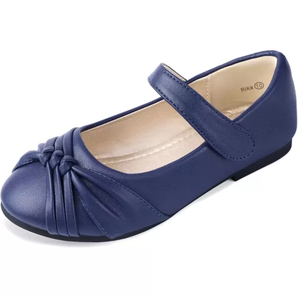 imagePANDANINJIA Rika Girls Dress Shoes Flower Girl Mary Jane Flats Wedding Party School Shoes for Toddler Little Kid Big KidR Navy Pu