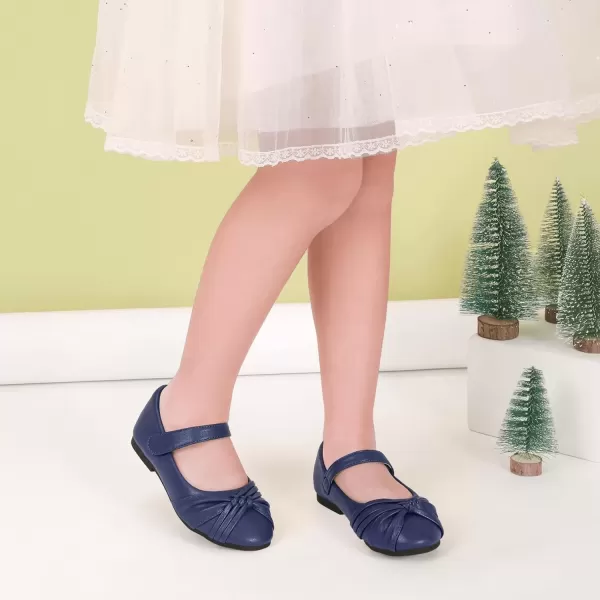 imagePANDANINJIA Rika Girls Dress Shoes Flower Girl Mary Jane Flats Wedding Party School Shoes for Toddler Little Kid Big KidR Navy Pu