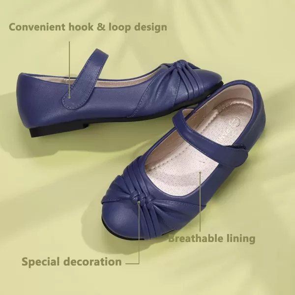imagePANDANINJIA Rika Girls Dress Shoes Flower Girl Mary Jane Flats Wedding Party School Shoes for Toddler Little Kid Big KidR Navy Pu