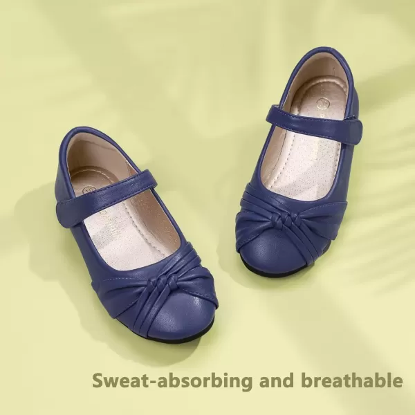 imagePANDANINJIA Rika Girls Dress Shoes Flower Girl Mary Jane Flats Wedding Party School Shoes for Toddler Little Kid Big KidR Navy Pu