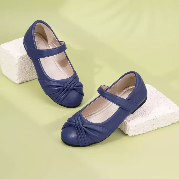 imagePANDANINJIA Rika Girls Dress Shoes Flower Girl Mary Jane Flats Wedding Party School Shoes for Toddler Little Kid Big KidR Navy Pu