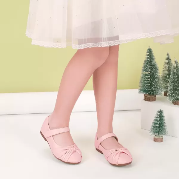 imagePANDANINJIA Rika Girls Dress Shoes Flower Girl Mary Jane Flats Wedding Party School Shoes for Toddler Little Kid Big KidR Pink Pu
