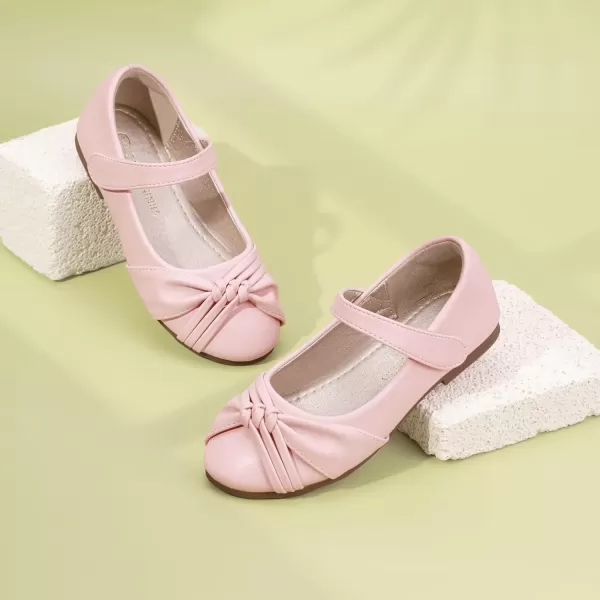 imagePANDANINJIA Rika Girls Dress Shoes Flower Girl Mary Jane Flats Wedding Party School Shoes for Toddler Little Kid Big KidR Pink Pu