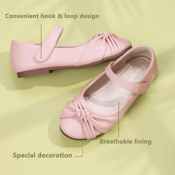 imagePANDANINJIA Rika Girls Dress Shoes Flower Girl Mary Jane Flats Wedding Party School Shoes for Toddler Little Kid Big KidR Pink Pu