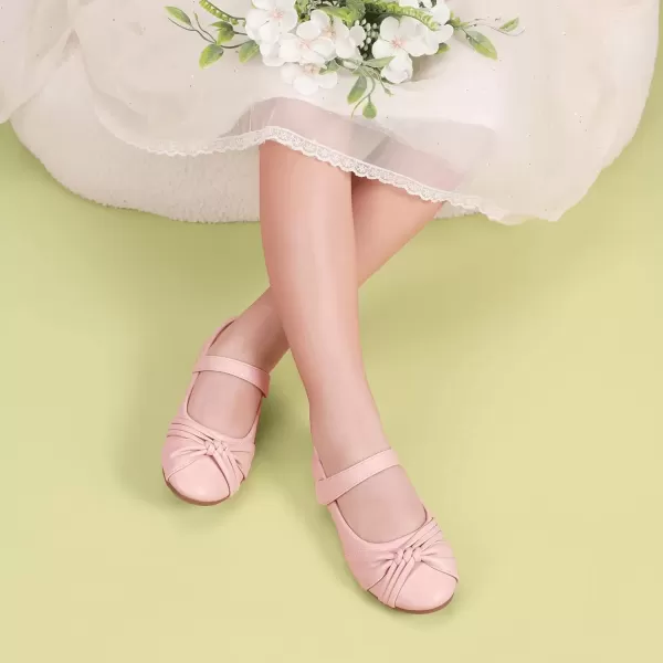 imagePANDANINJIA Rika Girls Dress Shoes Flower Girl Mary Jane Flats Wedding Party School Shoes for Toddler Little Kid Big KidR Pink Pu