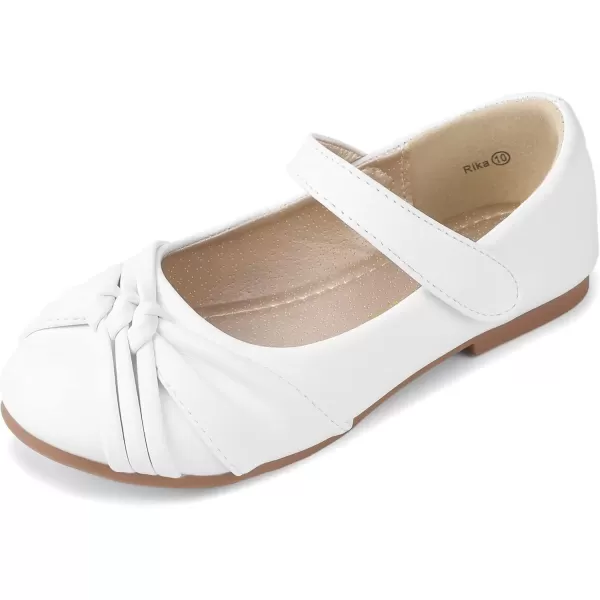 imagePANDANINJIA Rika Girls Dress Shoes Flower Girl Mary Jane Flats Wedding Party School Shoes for Toddler Little Kid Big KidR White Pu