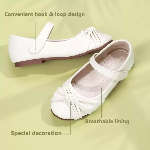 imagePANDANINJIA Rika Girls Dress Shoes Flower Girl Mary Jane Flats Wedding Party School Shoes for Toddler Little Kid Big KidR White Pu