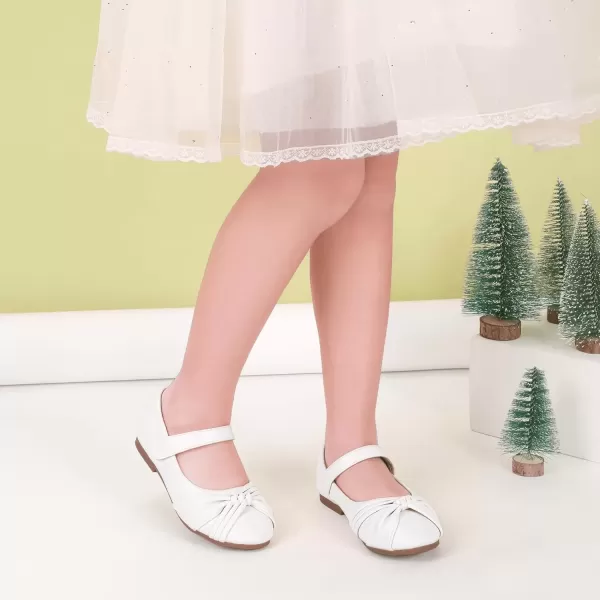 imagePANDANINJIA Rika Girls Dress Shoes Flower Girl Mary Jane Flats Wedding Party School Shoes for Toddler Little Kid Big KidR White Pu