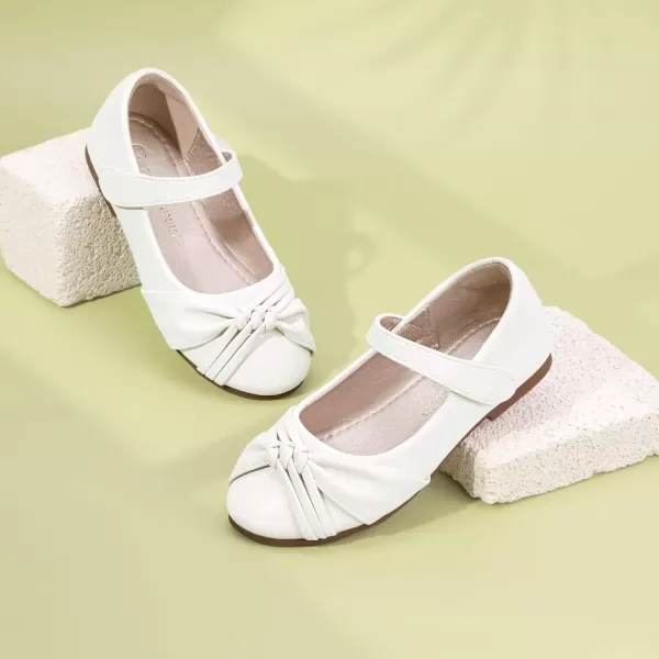 imagePANDANINJIA Rika Girls Dress Shoes Flower Girl Mary Jane Flats Wedding Party School Shoes for Toddler Little Kid Big KidR White Pu