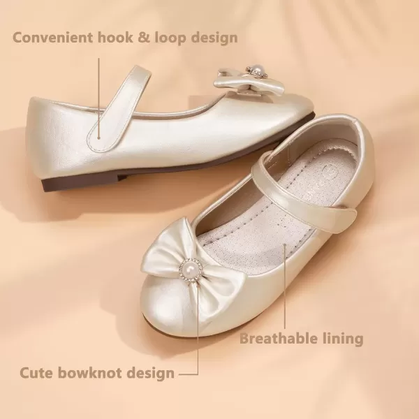 imagePANDANINJIA Rika Girls Dress Shoes Flower Girl Mary Jane Flats Wedding Party School Shoes for Toddler Little Kid Big KidS Champagne Pu