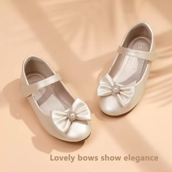 imagePANDANINJIA Rika Girls Dress Shoes Flower Girl Mary Jane Flats Wedding Party School Shoes for Toddler Little Kid Big KidS Champagne Pu
