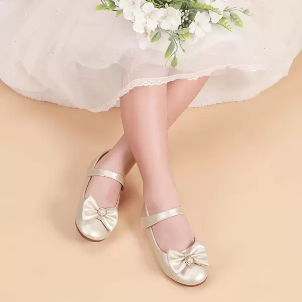 imagePANDANINJIA Rika Girls Dress Shoes Flower Girl Mary Jane Flats Wedding Party School Shoes for Toddler Little Kid Big KidS Champagne Pu