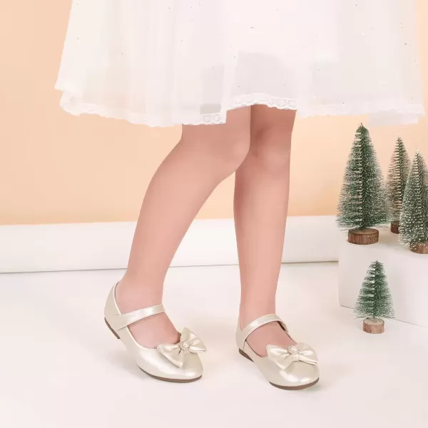 imagePANDANINJIA Rika Girls Dress Shoes Flower Girl Mary Jane Flats Wedding Party School Shoes for Toddler Little Kid Big KidS Champagne Pu