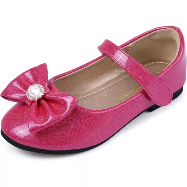 imagePANDANINJIA Rika Girls Dress Shoes Flower Girl Mary Jane Flats Wedding Party School Shoes for Toddler Little Kid Big KidS Hot Pink