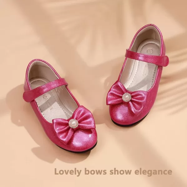 imagePANDANINJIA Rika Girls Dress Shoes Flower Girl Mary Jane Flats Wedding Party School Shoes for Toddler Little Kid Big KidS Hot Pink