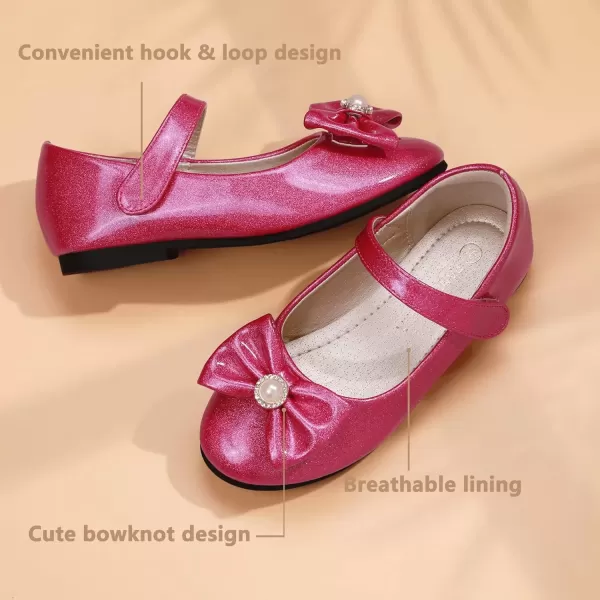 imagePANDANINJIA Rika Girls Dress Shoes Flower Girl Mary Jane Flats Wedding Party School Shoes for Toddler Little Kid Big KidS Hot Pink