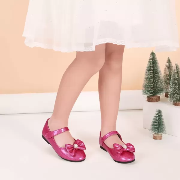 imagePANDANINJIA Rika Girls Dress Shoes Flower Girl Mary Jane Flats Wedding Party School Shoes for Toddler Little Kid Big KidS Hot Pink