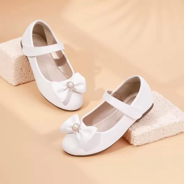 imagePANDANINJIA Rika Girls Dress Shoes Flower Girl Mary Jane Flats Wedding Party School Shoes for Toddler Little Kid Big KidS White Pu