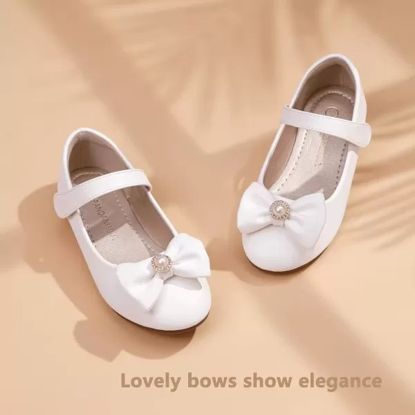 imagePANDANINJIA Rika Girls Dress Shoes Flower Girl Mary Jane Flats Wedding Party School Shoes for Toddler Little Kid Big KidS White Pu