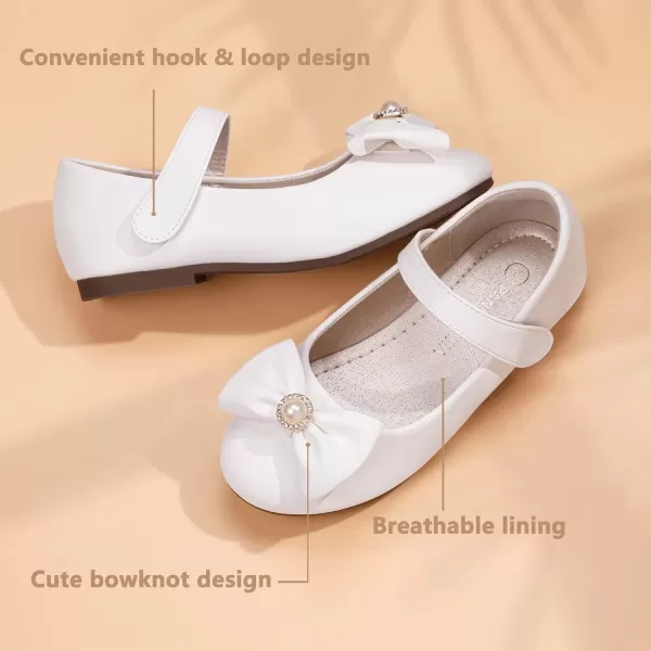 imagePANDANINJIA Rika Girls Dress Shoes Flower Girl Mary Jane Flats Wedding Party School Shoes for Toddler Little Kid Big KidS White Pu