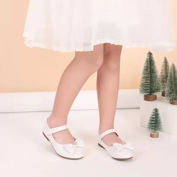 imagePANDANINJIA Rika Girls Dress Shoes Flower Girl Mary Jane Flats Wedding Party School Shoes for Toddler Little Kid Big KidS White Pu