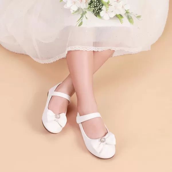 imagePANDANINJIA Rika Girls Dress Shoes Flower Girl Mary Jane Flats Wedding Party School Shoes for Toddler Little Kid Big KidS White Pu