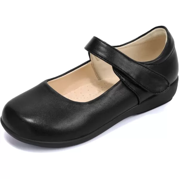 imagePANDANINJIA Sandy Girls Mary Jane School Uniform Shoes Dress Girls Flats for Toddler Little Kid Big KidBlack Pu