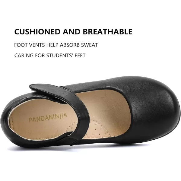imagePANDANINJIA Sandy Girls Mary Jane School Uniform Shoes Dress Girls Flats for Toddler Little Kid Big KidBlack Pu