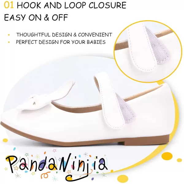 imagePANDANINJIA Toddler Dress Shoes Bowknot Mary Jane Shoes Girls Ballet Flats for Kids Wedding Party Uniform Church ShoesA White Pu
